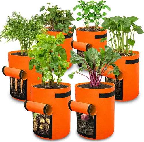 Miniatura 10 de Gardzen Paquete de 6 bolsas de cultivo de verduras sin BPA de 10 galones con solapa de acceso y asas, adecuadas para plantar papas, taro
