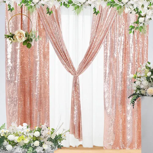 Miniatura 53 de Eternal Beauty Cortinas de fondo de lentejuelas rosadas, 2 paneles de 2 x 8 pies para San Valentín, Navidad, fiesta, cumpleaños, fotografía, boda