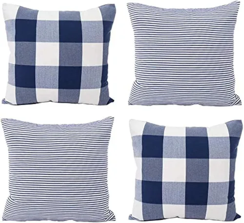 Miniatura 11 de HOPLEE Juego de 4 fundas de almohada negras de 18 x 18 pulgadas, fundas de almohada de granja de 18 x 18 pulgadas, color blanco y negro, con diseño