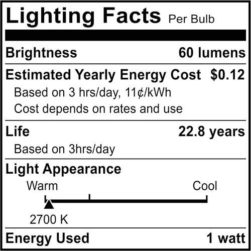Miniatura 4 de SouLight Bombillas LED nocturnas – Bombilla E12 – Bombillas LED C7, bombilla incandescente equivalente a 1 vatio 10 W, blanco cálido 2700 K, velas