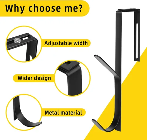 Miniatura 4 de Wehhbtye Ganchos Dobles Ajustables para Abrigos, Gancho Grueso para Abrigos de Pared de Cubículo, Gancho Doble de Metal Sobre el Panel Ajustable