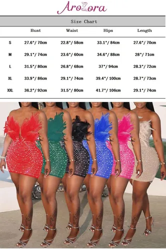 Miniatura 5 de Aro Lora Vestido sexy para mujer, sin tirantes, con plumas, con diamantes de imitación, de malla transparente