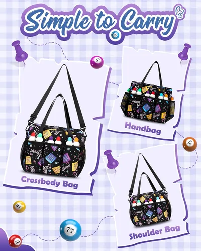 Miniatura 3 de Bolsa de Bingo con Bolsillos para Marcadores Casino Accesorios de Juego de Bingo para Adultos Mayores Negro