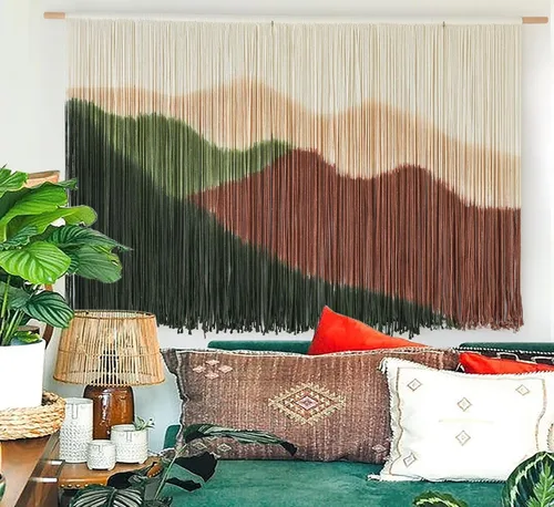 Miniatura 2 de IOWER Macramé para colgar en la pared, paisaje de montaña grande, arte de pared bohemio, hecho a mano, decoración de pared para el hogar, sala