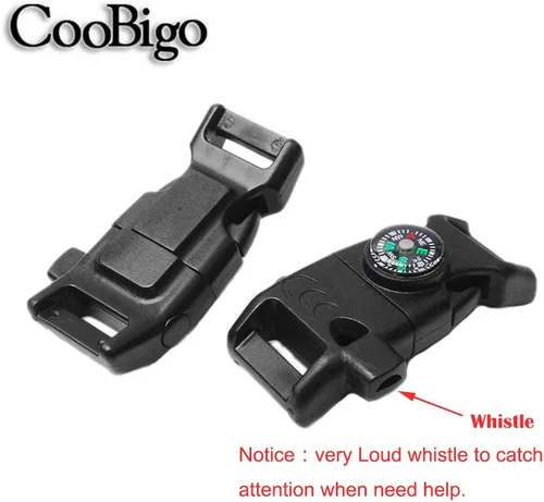 Miniatura 3 de 5/8 pulgadas brújula raspador pedernal iniciador de fuego hebilla silbato pulsera paracord al aire libre camping emergencia supervivencia viajes kits
