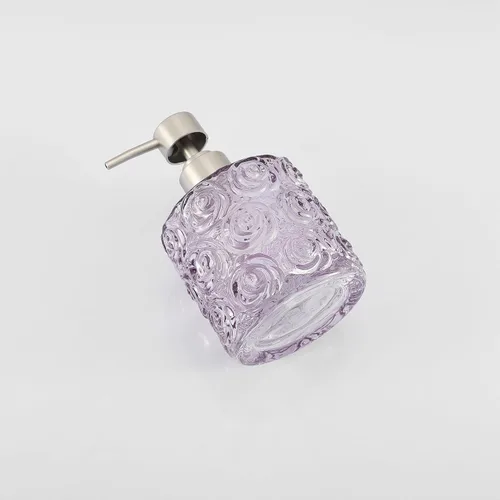 Miniatura 9 de Dispensador de jabón de vidrio Marcella con bomba de jabón, recargable con capacidad de 400 ml, diseño floral con patrones de rosas, vidrio grueso