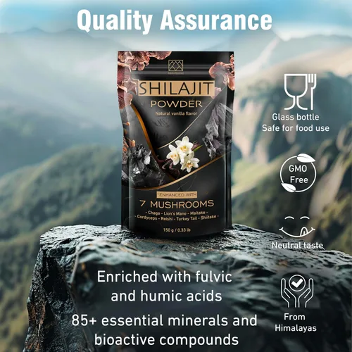 Miniatura 6 de Gold Shilajit Polvo y 7 complejo de hongos – Energía, enfoque y apoyo cerebral – Melena de león, Chaga, Reishi, Cordyceps, cola de pavo – Sabor a