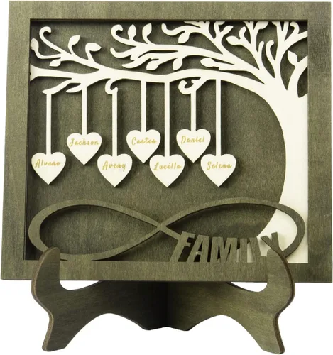 Miniatura 15 de Árbol genealógico con etiqueta de corazón, placas de madera grabadas personalizadas, regalos personalizados para madres, padres, escritorio, nombres