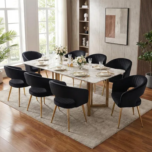Miniatura 24 de Juego de 2 sillas de comedor modernas, tapizadas de piel sintética dorada con respaldo hueco, sillas de cocina con reposabrazos decorativos