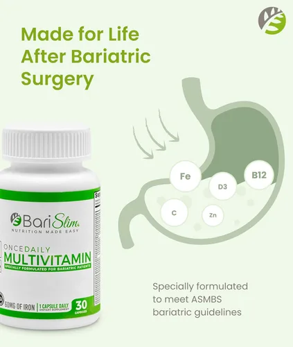 Miniatura 3 de BariSlim Cápsula multivitamínica bariátrica Once Daily - 60 mg de hierro - Vitamina bariátrica y suplemento para poscirugía incluyendo bypass