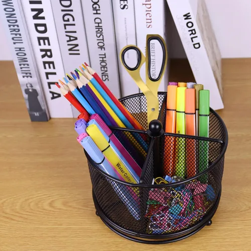 Miniatura 4 de Soporte para bolígrafos para escritorio, organizador de lápices de malla giratoria de 360 grados, organizador de papelería de escritorio de gran