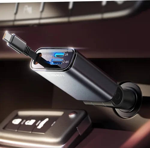 LISEN Cargador de coche USB C de carga rápida, [un solo puerto] cargador retráctil para automóvil USB C, adaptadores de corriente RV para mujeres y