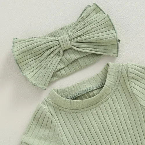 Miniatura 33 de Traje de verano para niña pequeña, de manga corta, acanalado, overol liso, pantalones cortos, ropa para recién nacidos