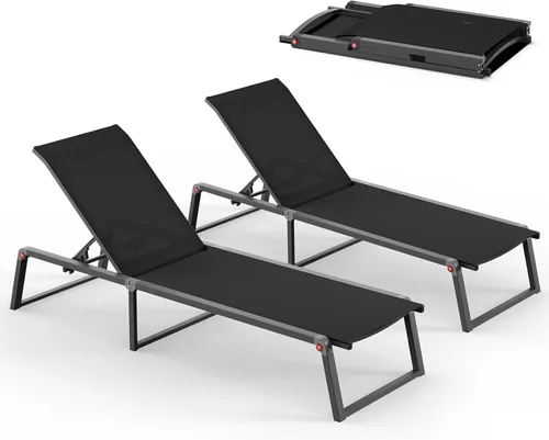 Miniatura 19 de Silla de Salón de Aluminio para Exterior, Sillas de Salón Plegables y sin Montaje para Patio y Piscina, Silla Reclinable de 5 Posiciones para Blanco