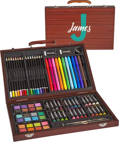 Miniatura 16 de Let's Make Memories - Juego de arte de lujo personalizado de 80 piezas para niños - Estuche de madera - Crayones al óleo, lápices