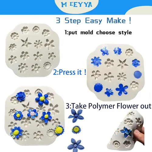 Miniatura 5 de Moldes de arcilla polimérica de flores, 2 moldes de arcilla polimérica para la fabricación de joyas, moldes de silicona en miniatura de margaritas