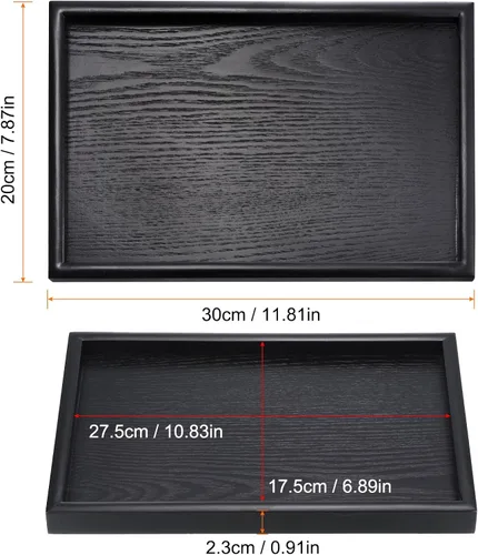 Miniatura 2 de PATIKIL Bandeja de madera para servir de 12 x 8 pulgadas, base exterior rectangular decorativa para decoración del hogar, mesa de cocina