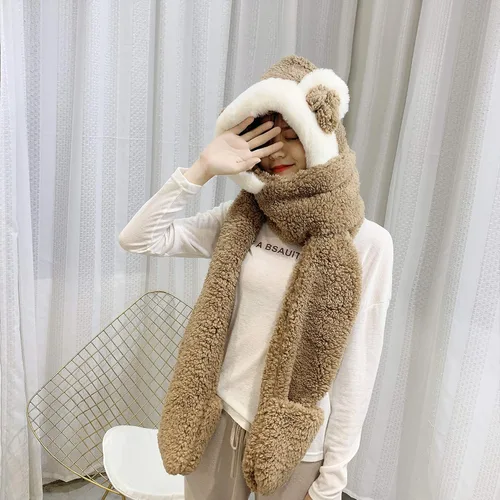 Miniatura 3 de TONWHAR Bufanda larga con capucha para mujer gruesa y cálida con guantes