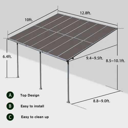 Miniatura 3 de BPS Gazebo de 13 x 10 pies para montaje en pared, pérgola para exteriores, glorieta de policarbonato con paneles resistentes al agua y protección UV