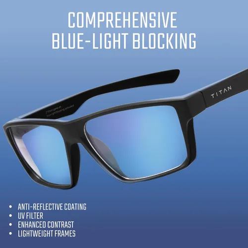 Miniatura 8 de Titan - Lentes de juego anti luz azul para hombre, protección UV400, bloqueo de luz azul para computadora, fatiga ocular Negro