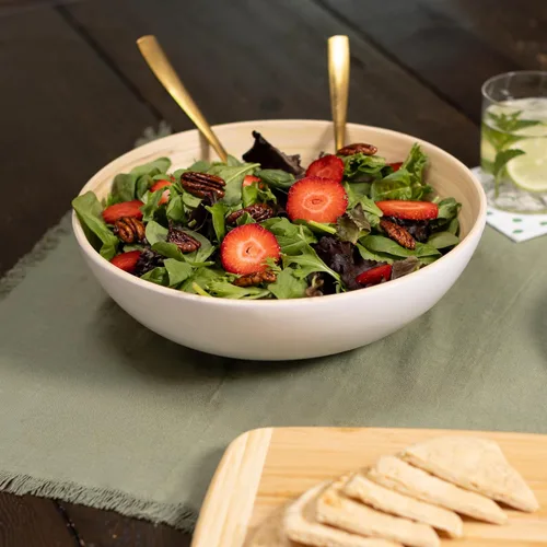Miniatura 5 de LEXA Ensaladera de bambú hecha a mano de 12 pulgadas, cuenco de fruta grande de madera de 130 onzas para encimera de cocina, color blanco