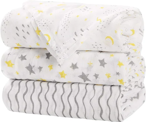 Miniatura 9 de Little Grape Land Mantas Envolventes de Muselina 47''x47'' Paquete de 4, 100% Algodón Tamaño Grande Mantas Envolventes para Bebé Recién Nacido