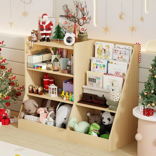 IKALIFE Estantería de madera grande para niños de 39" y organizador de almacenamiento de juguetes, librero para bebés con estante colgante para