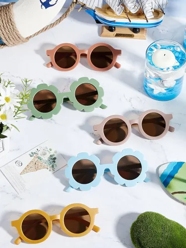 Miniatura 4 de Dunzy 16 pares de lentes de sol para niños y niñas, lindos lentes de sol redondos para fiestas en la playa, de 3 a 10 años