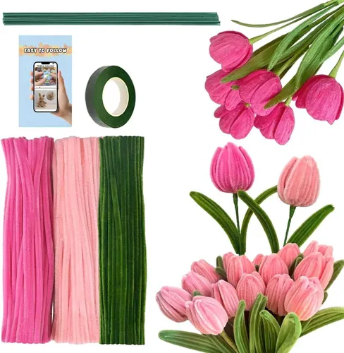 Miniatura 15 de URSDIART 311 piezas de limpiapipas azules para manualidades - Kit de fabricación de flores de tallos de felpilla, alambre grueso y esponjoso