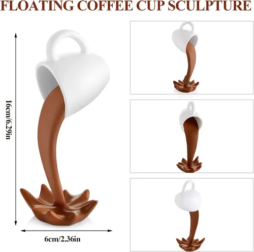 Miniatura 2 de Jetec Taza de café flotante, decoración de escultura, mini vertido de plástico, tazas de café, regalos para familiares y amigos (marrón)