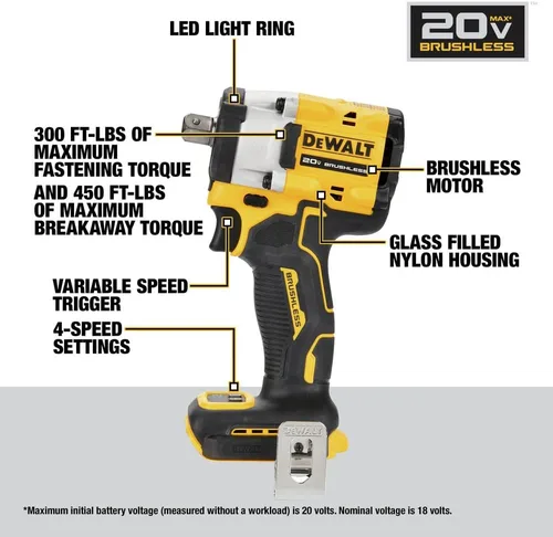 Miniatura 5 de DEWALT ATOMIC 20V MAX* 1/2 pulg. Llave de impacto inalámbrica con yunque con pasador de retención (solo herramienta) (DCF922B)