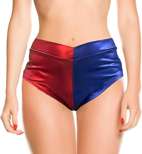 Miniatura 2 de Pantalones cortos metálicos brillantes de cintura baja elástica para rave, pantalones cortos de baile, pantalones calientes para mujeres y niñas