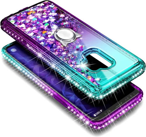 Miniatura 4 de NGB - Funda para teléfono Samsung Galaxy S9, color aguamarina/morado, bonita funda con purpurina líquida para mujeres y niñas, con protector