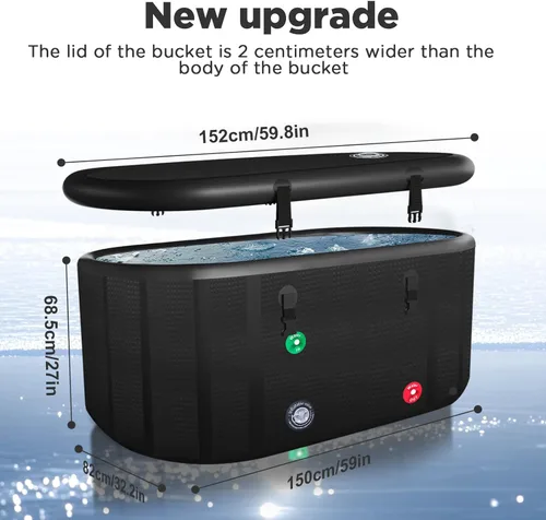 Miniatura 7 de Tina de inmersión fría XXL para atletas, compatible con enfriadores de agua, inflable de 195 galones con tapa aislada, bañera de hielo portátil
