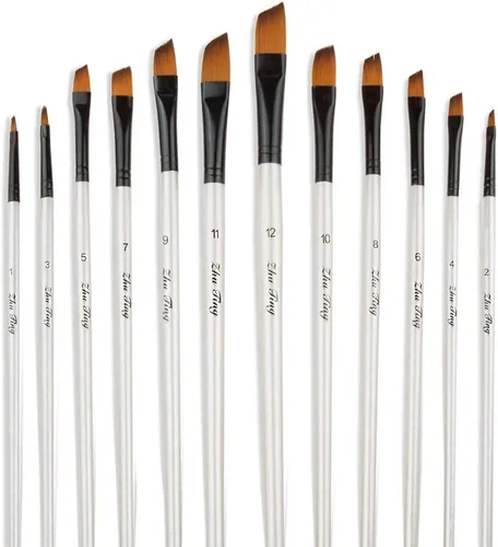 Juego de pinceles de pintura para artista, 12 pinceles angulares profesionales para pintura al óleo de acuarela acrílica, arte de uñas,