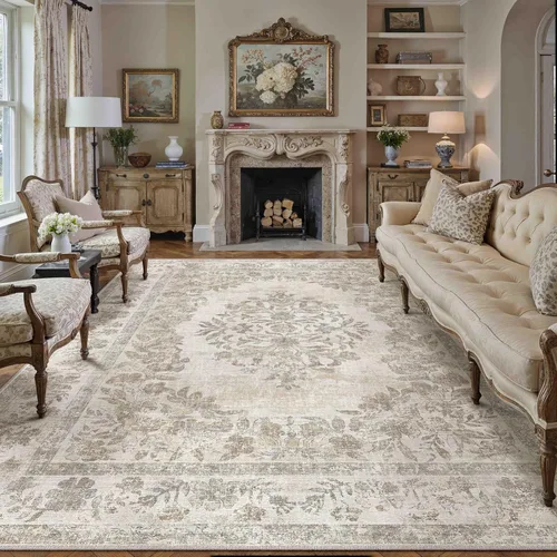 Miniatura 95 de PureCozy - Alfombra de área beige de 8 x 10, lavable, vintage, alfombra para sala de estar, dormitorio, gran alfombra suave retro de pelo bajo