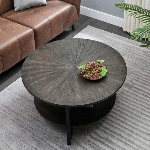 Miniatura 4 de Mesa auxiliar redonda con estante de almacenamiento, mesa central circular de 33.5 pulgadas con patas de metal negro, mesa de cóctel industrial de 2