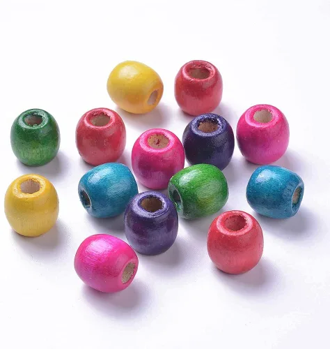 50 cuentas de barril de madera natural, teñido de color mixto, agujero grande, cuentas espaciadoras sueltas europeas, cuentas de trenza de pelo de