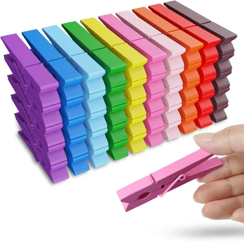 50 pinzas de madera de colores, 2.9 pulgadas, 10 colores de pinzas para ropa para sujetar fotos e imágenes decorativas, pequeños clips de decoración