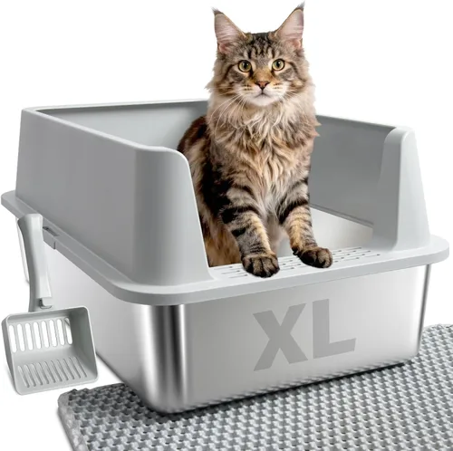 Miniatura 11 de Caja de arena de acero inoxidable con lados altos, pequeña caja de arena de metal para gatitos y gatos pequeños, cajas de arena para gatitos