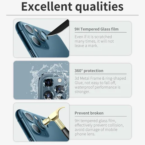 Miniatura 4 de LucBuy Protector de lente de cámara para iPhone 12 Pro Max, vidrio templado HD de alta calidad, aleación de aluminio, anillo individual, película