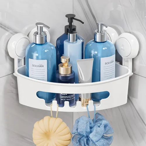 TAILI Organizador de ducha de esquina con ventosas, organizador de pared estante de plástico para baños pequeños, cocina, cesta de estante