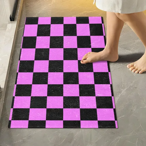 Miniatura 48 de Tapete de baño a cuadros negros y morados, suave, absorbente, lavable, tapete de baño para suelo de baño, tapete de baño antideslizante para baño
