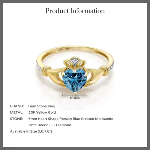 Miniatura 76 de Gem Stone King Anillo de compromiso claddagh celta irlandés de oro amarillo de 10 quilates con piedra preciosa en forma de corazón de 0.236 in