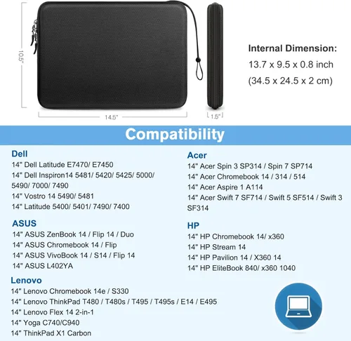 Miniatura 2 de FINPAC Funda rígida para portátil de 14 pulgadas compatible con Acer Chromebook Lenovo, HP, ASUS, Dell, portátil Acer Notebook Ultrabook, Bolso