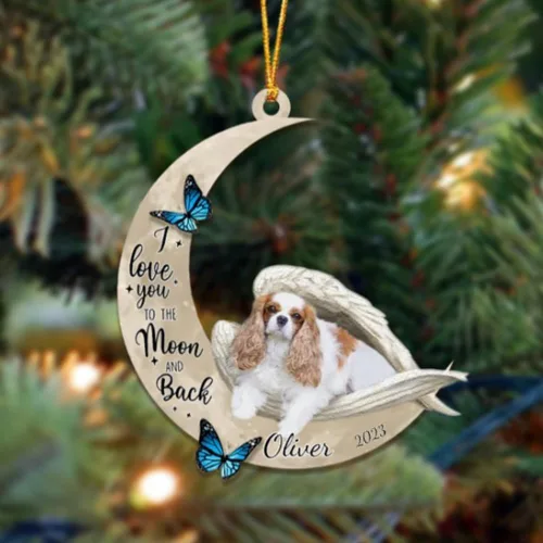 Miniatura 71 de Adorno colgante personalizado de ángel durmiendo en la luna, perro sabueso afgano, nombre personalizado, acrílico impreso en 2D plano – cumpleaños