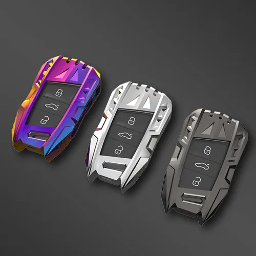 Miniatura 7 de Aleación de zinc Smart Car Key Fob Case Cover Holder para Volkswagen VW Passat Tiguan Atlas Golf Alltrack con llavero