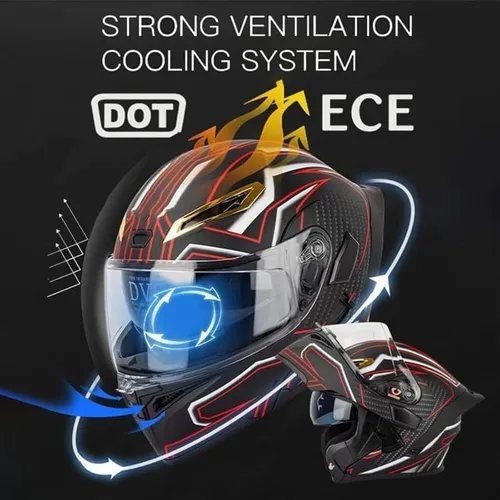 Miniatura 2 de Casco de cara completa abatible para motocicleta con doble visera solar, aprobado por ECE/DOT, casco de motocross para scooter, turismo, bicicleta