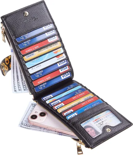 Miniatura 2 de Travelambo Billetera plegable con bloqueo RFID para mujer con bolsillo con cremallera