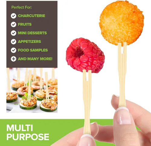 Miniatura 4 de 200 tenedores de aperitivo de bambú, tenedor desechable de bambú de 3.5" para charcutería, mini tenedores para aperitivos, tenedores de cóctel